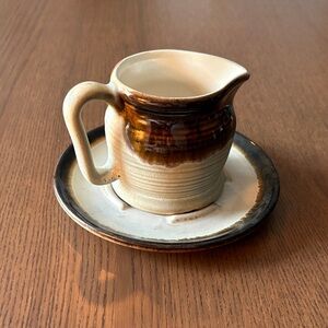 BEAUCEWARE - MCM Vintage Handcrafted Ceramic Creamer & Saucer - Quebec